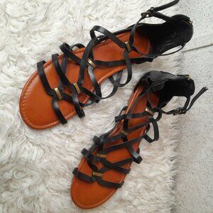 Universal Thread Black Gladiator Flat Sandals w/ Zip Back Women's Size 10